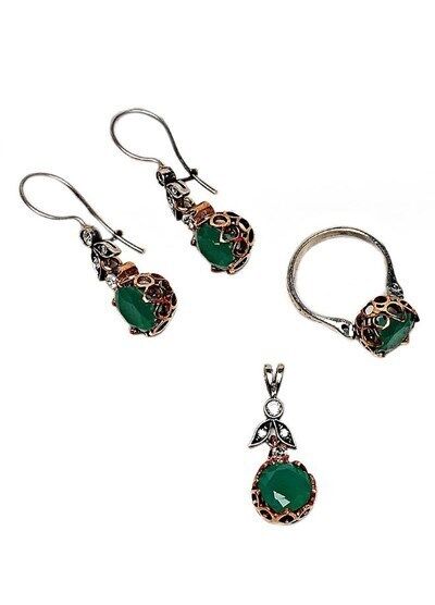 KÖK ZÜMRÜT TAŞLI ÜÇLÜ SET set8751