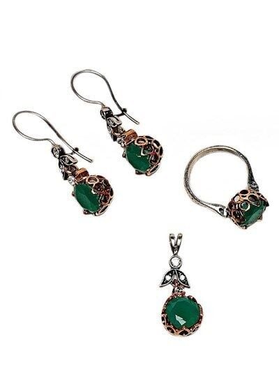 KÖK ZÜMRÜT TAŞLI ÜÇLÜ SET set8751