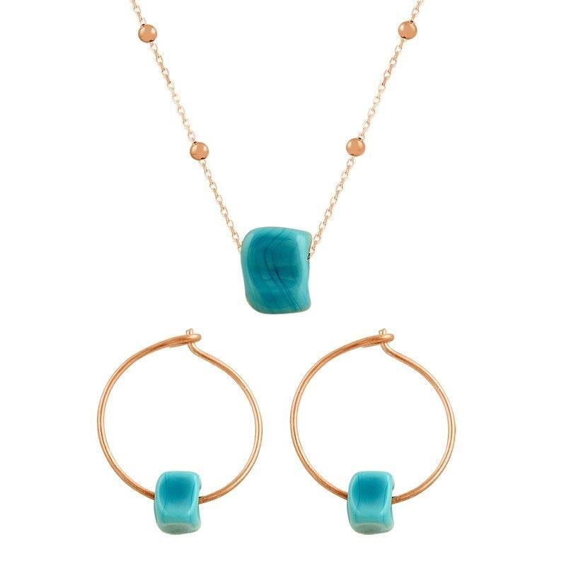 turkuaz taşlı top top zincirli ikili set SGTL7365