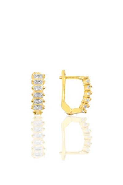 Gümüş altın yaldızlı zirkon taşlı  Baget taşlı j küpe  SGTL10779GOLD