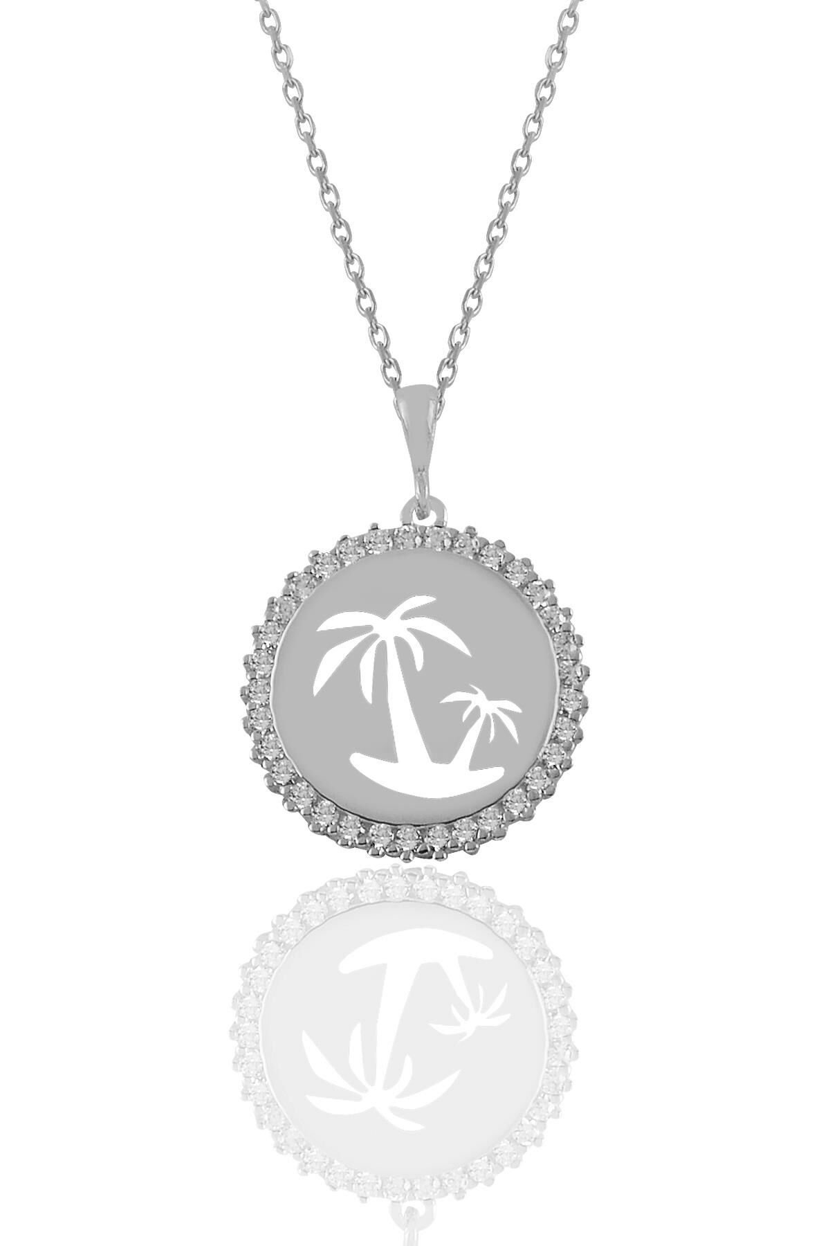 Gümüş rodyumlu zirkon taşlı adalı palmiye kolye SGTL11049RODAJ
