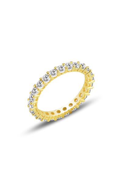 Gümüş altın yaldızlı pırlanta modeli su yolu tamtur yüzük SGTL11451GOLD