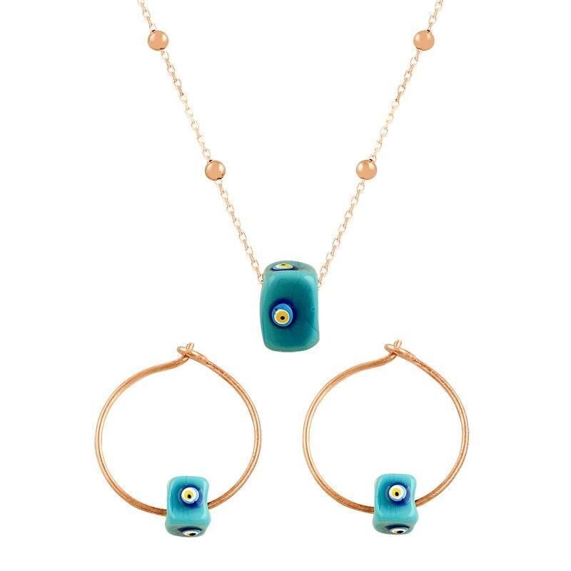 mineli nazarlı toptop zincirli ikili set SGTL7366