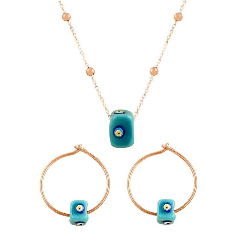 mineli nazarlı toptop zincirli ikili set SGTL7366