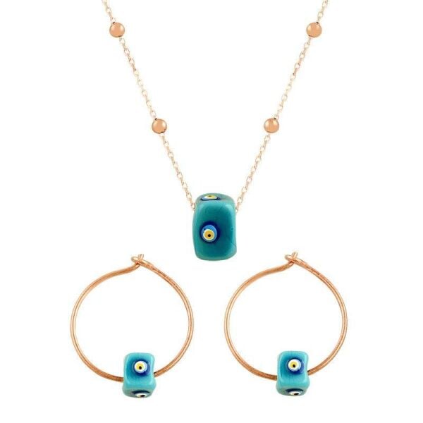 mineli nazarlı toptop zincirli ikili set SGTL7366