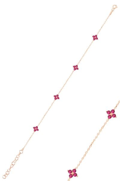 Gümüş rose fuşya taşlı yonca bileklik SGTL12502ROSE