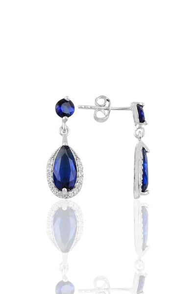 Gümüş rodyumlu safir taşlı damla modeli küpe SGTL10197RDJSFR