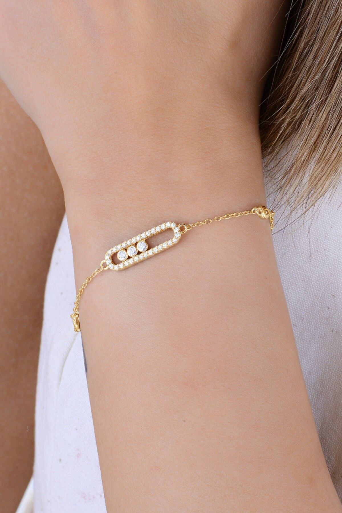 925 Ayar Gümüş Bileklik Altın Kaplama hareketli zirkon taşlı umut ışığı kapsül bileklik SGTL12932GOLD