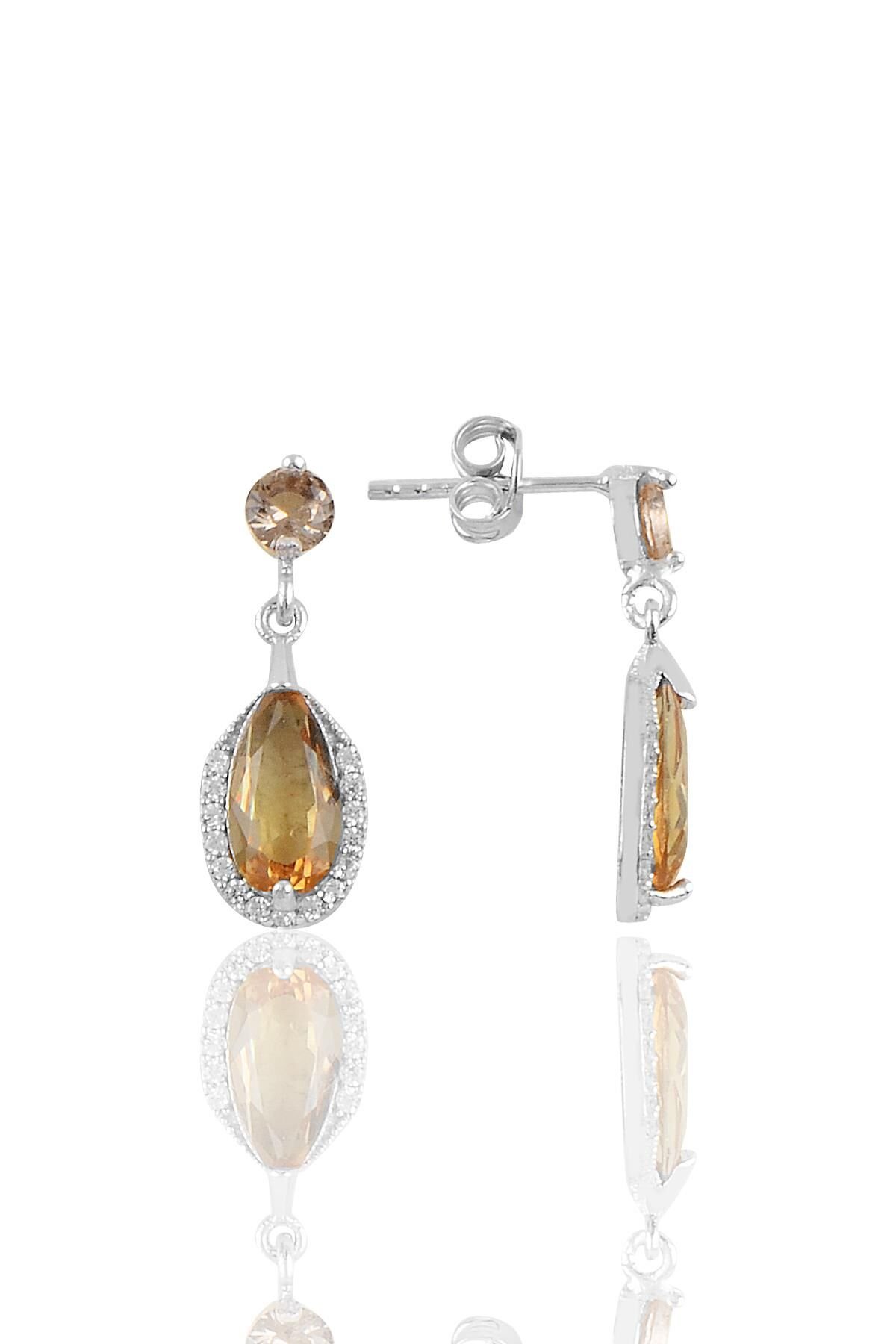 Gümüş rodyumlu zultanit taşlı damla küpe SGTL10197RDJZTN