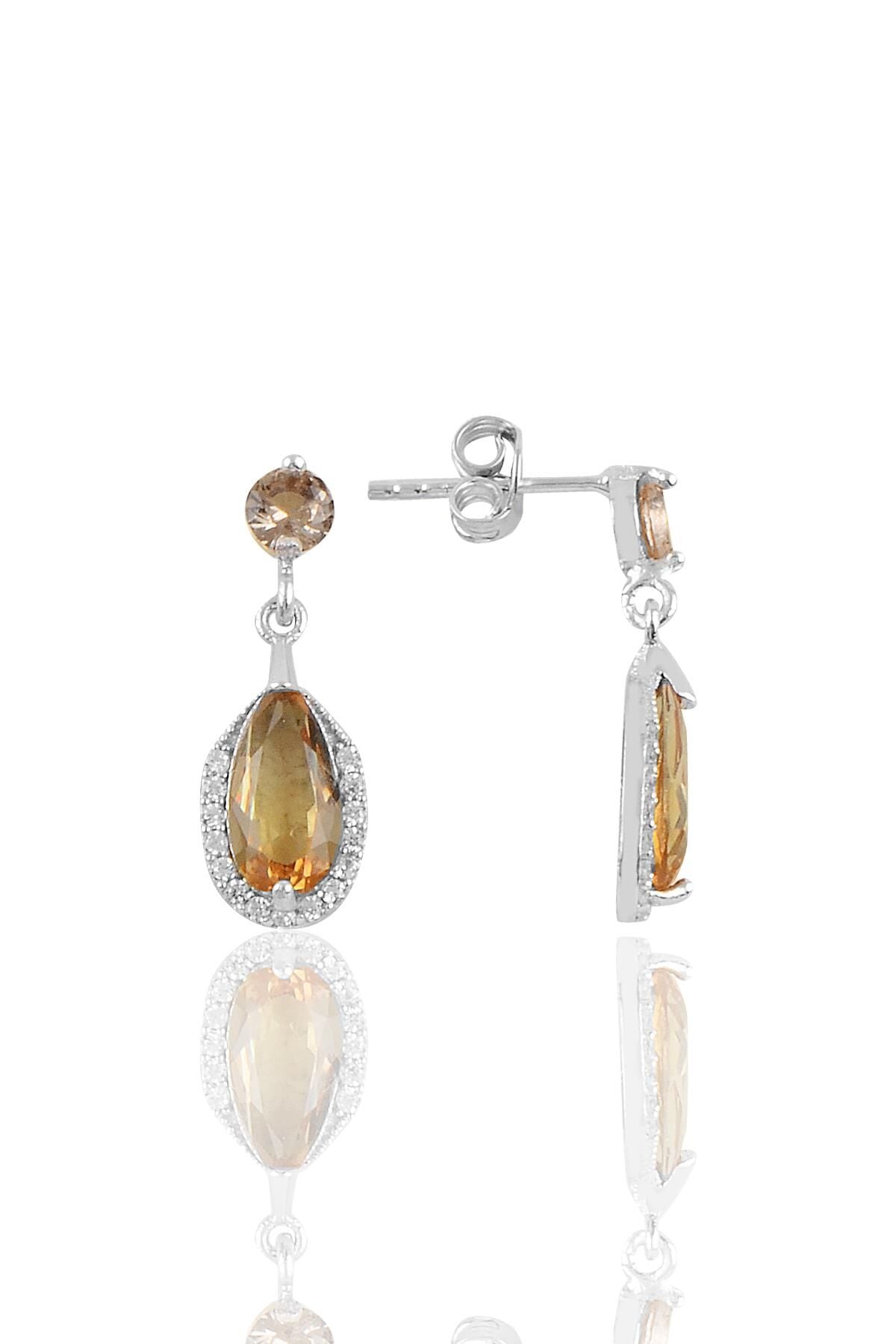 Gümüş rodyumlu zultanit taşlı damla küpe SGTL10197RDJZTN