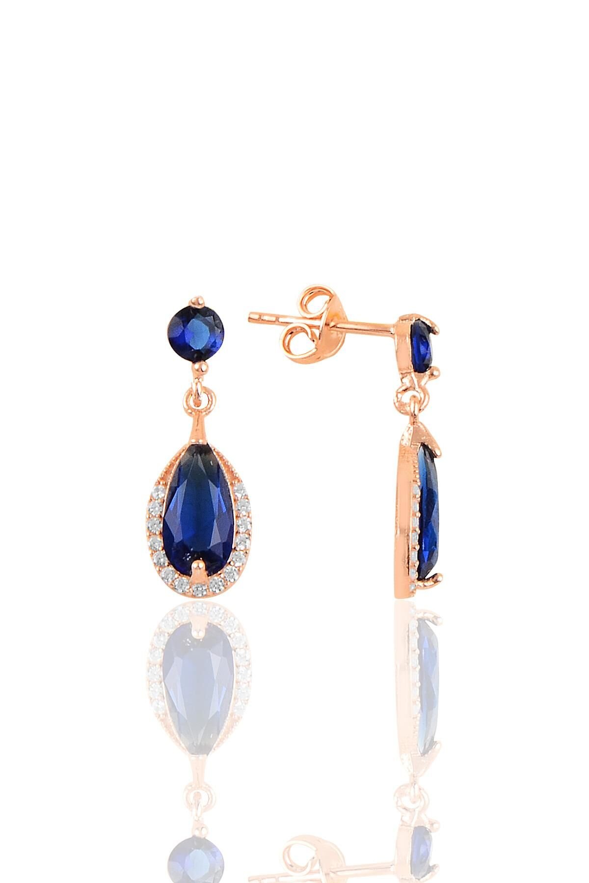 Gümüş rose safir taşlı damla modeli küpe SGTL10197SFR