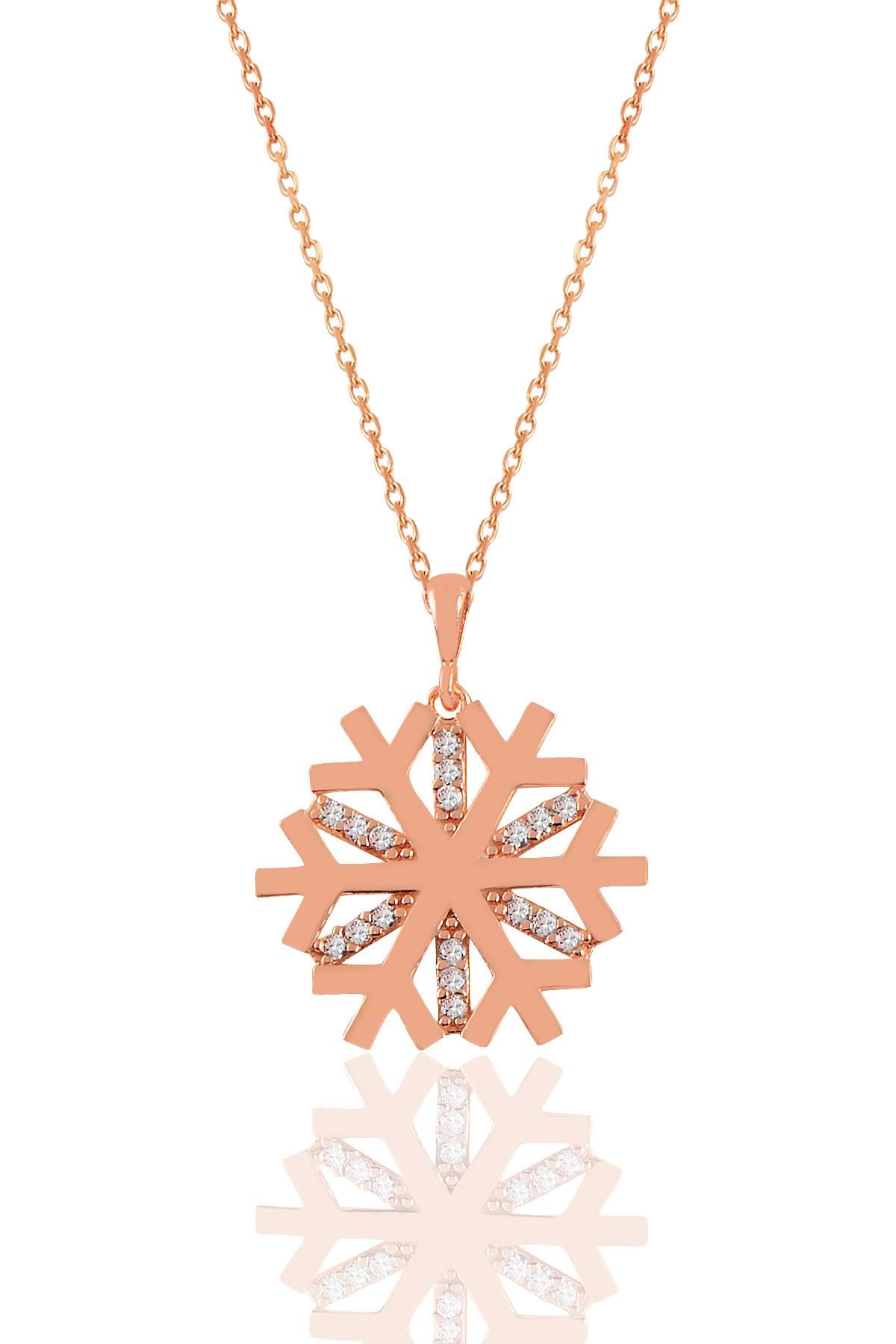 Gümüş rose zirkon taşlı sade kartanesi kolye SGTL11046ROSE
