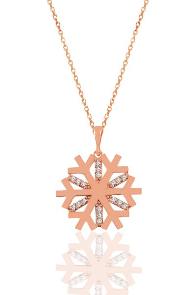 Gümüş rose zirkon taşlı sade kartanesi kolye SGTL11046ROSE