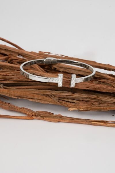 925 ayar gümüş Bilezik Zirkon taşlı T model bilezik SGTL13045RODAJ