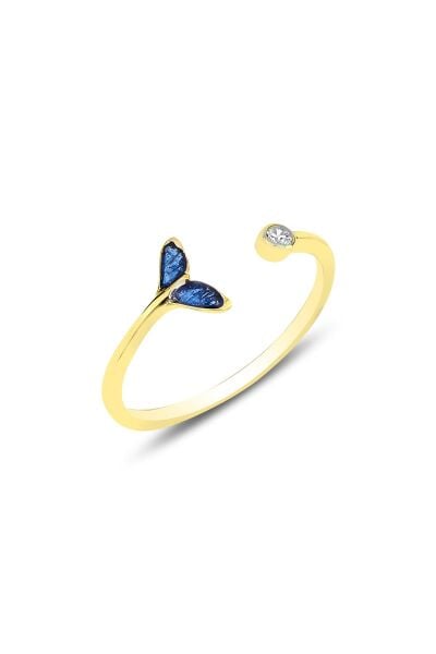 Gümüş altın yaldızlı zirkon taşlı mineli ayarlamalı yüzük SGTL12177GOLD