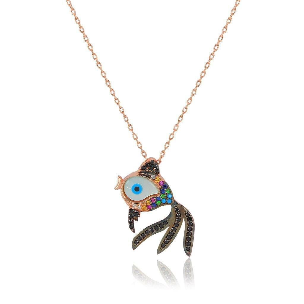 Renkli ve Opal Taşlı Japon Balığı Gümüş Kolye SGTL5526
