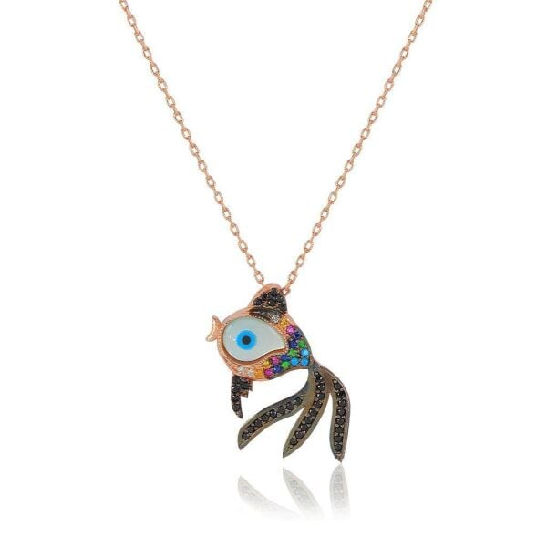 Renkli ve Opal Taşlı Japon Balığı Gümüş Kolye SGTL5526