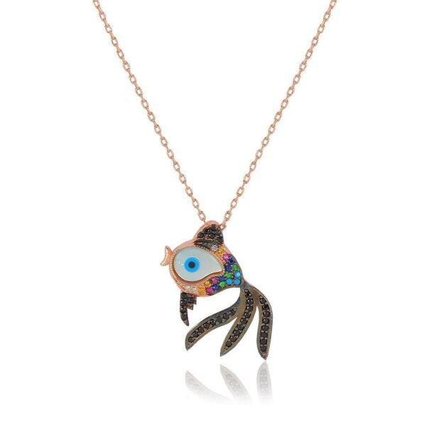 Renkli ve Opal Taşlı Japon Balığı Gümüş Kolye SGTL5526