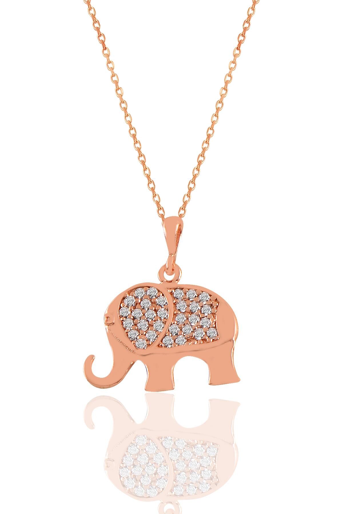 Gümüş rose zirkon taşlı fil kolye  SGTL11044ROSE