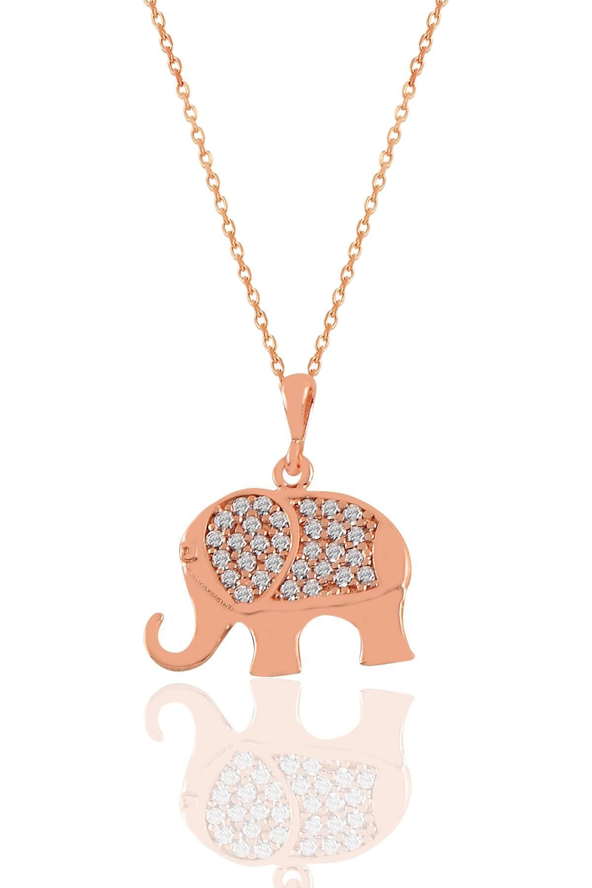 Gümüş rose zirkon taşlı fil kolye  SGTL11044ROSE