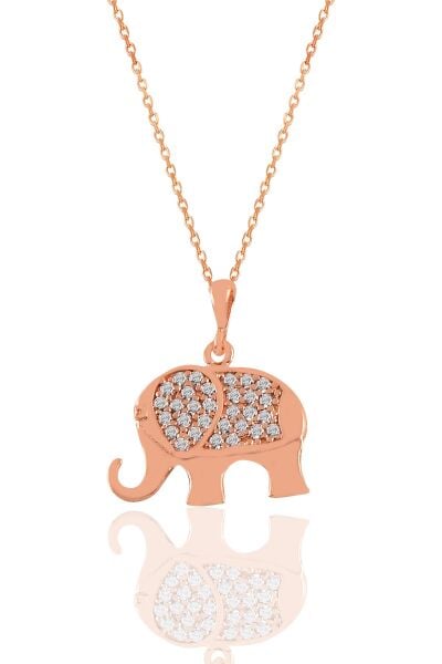 Gümüş rose zirkon taşlı fil kolye  SGTL11044ROSE
