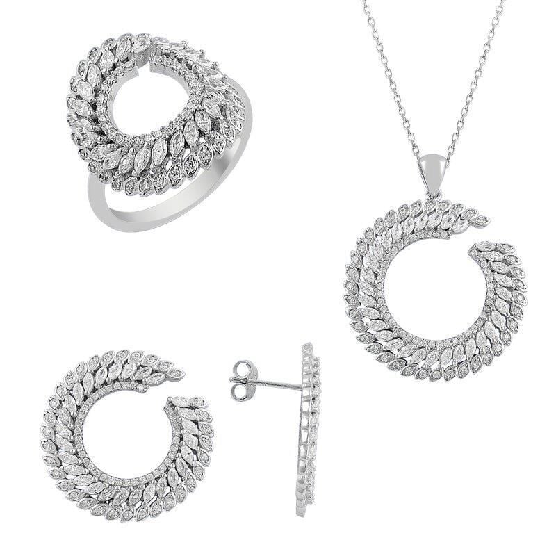 Baget taşlı rodyumlu üçlü set SGTL7371