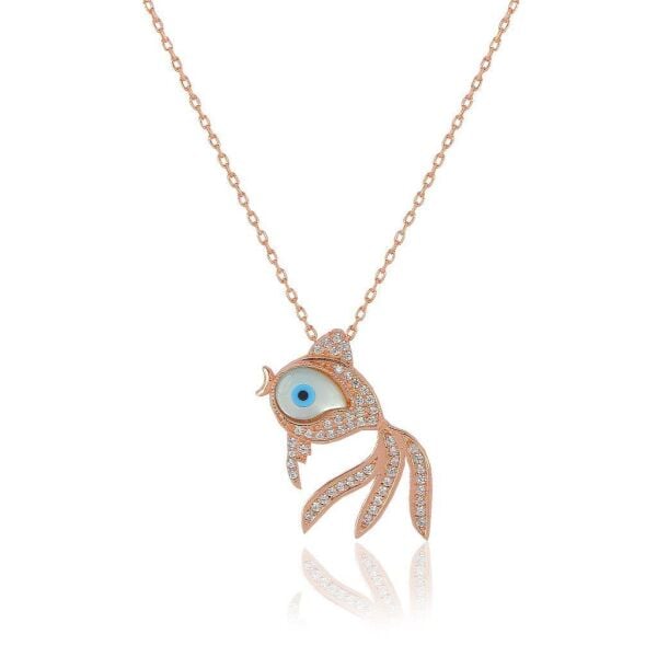 Opal ve Zirkon Taşlı Japon Balığı Gümüş Kolye SGTL5528
