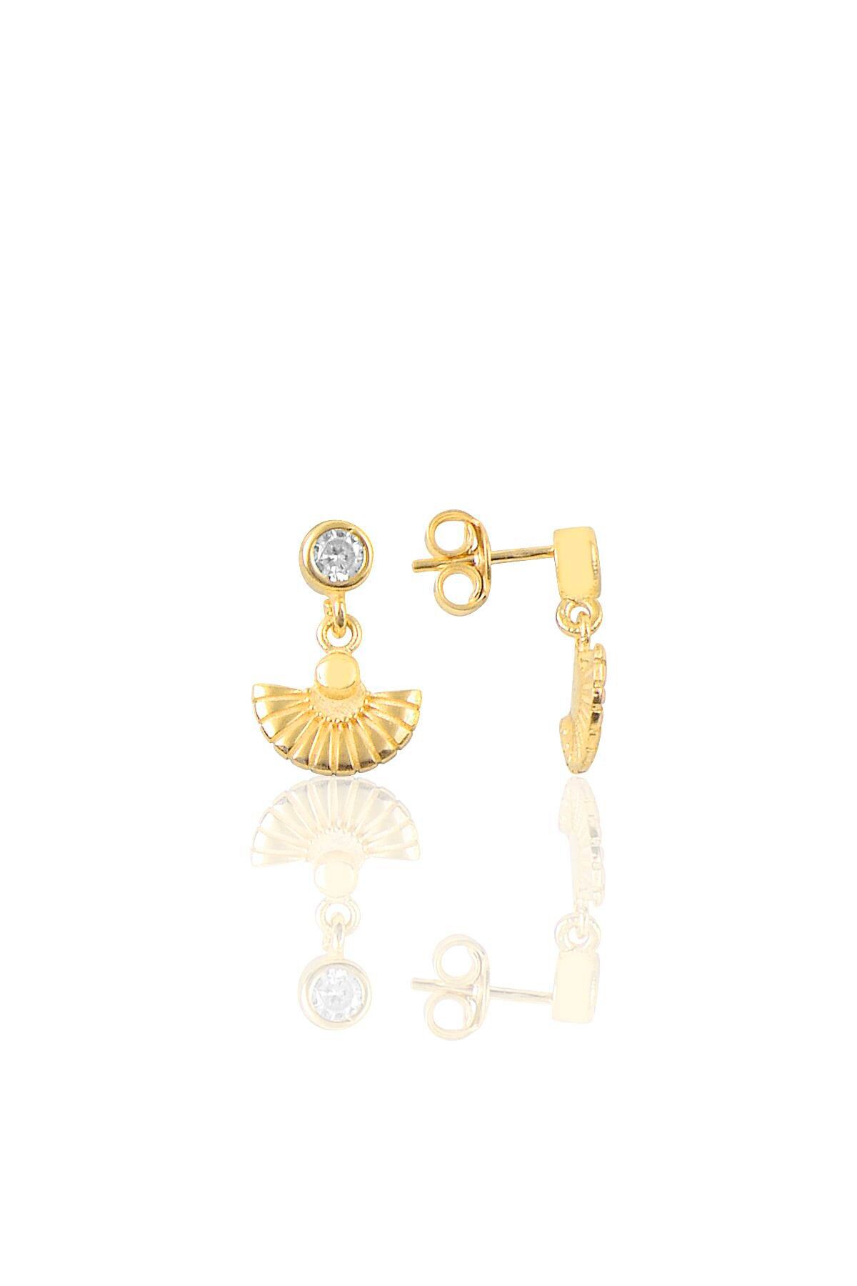 Gümüş altın yaldızlı zirkon taşlı meltem midye küpe SGTL12618GOLD