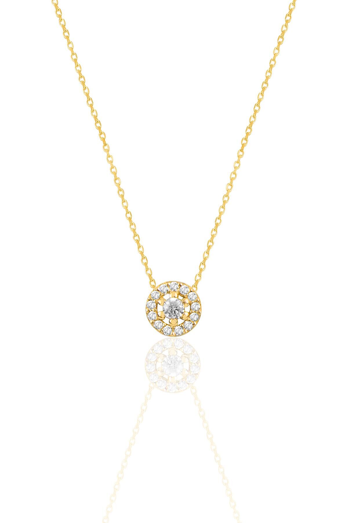 Gümüş altın yaldızlı zirkon taşlı pırlanta modeli tiny kolye SGTL12507GOLD