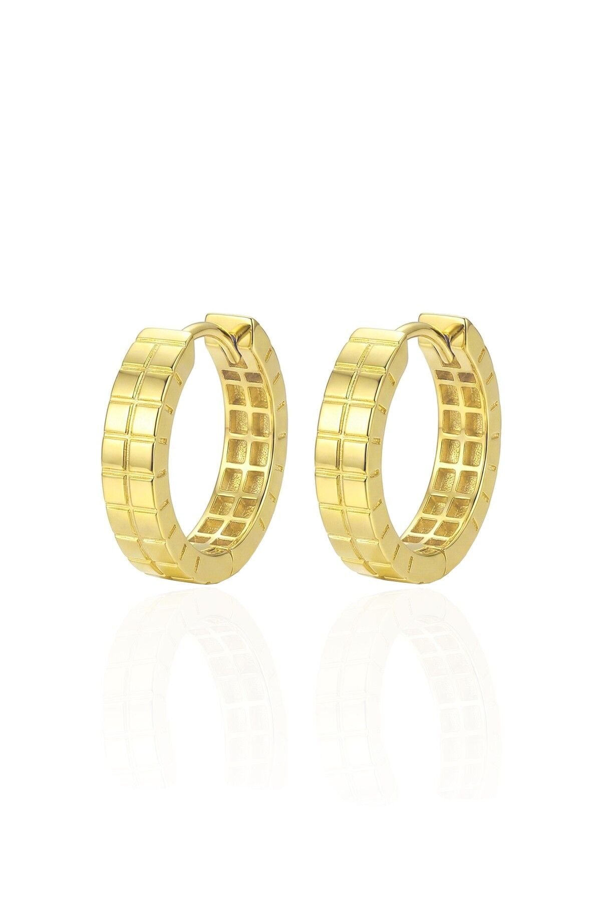 925 Ayar Gümüş küpe Üzeri Altın Kaplama kare dokumalı halka küpe SGTL13184GOLD