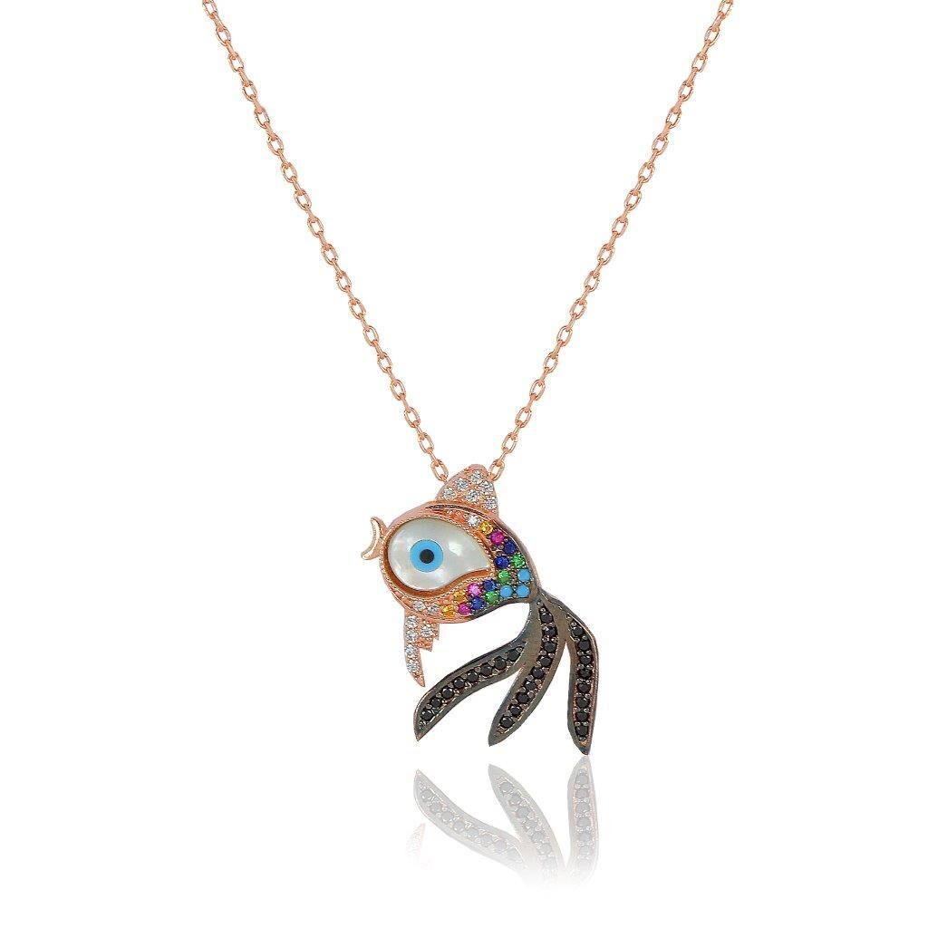 Opal veRenkli Taşlı Japon Balığı Gümüş Kolye SGTL5530