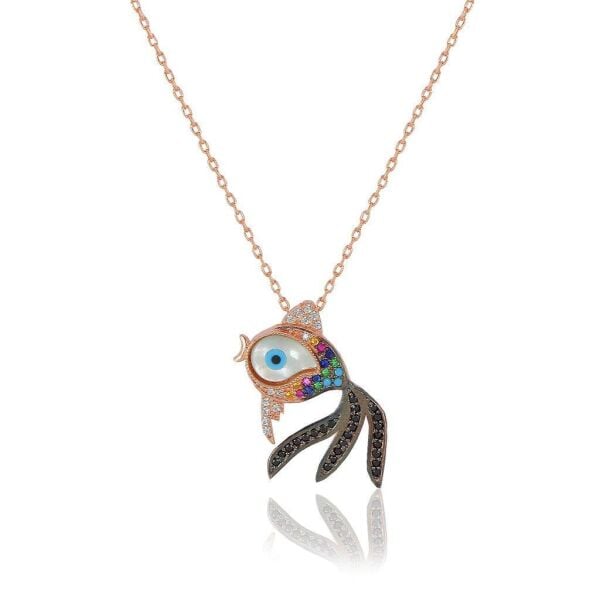 Opal veRenkli Taşlı Japon Balığı Gümüş Kolye SGTL5530