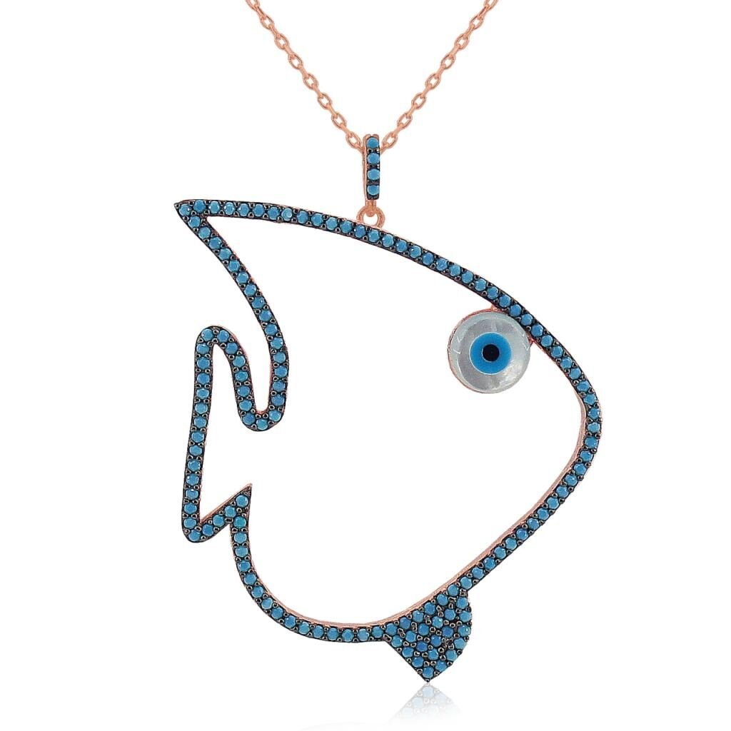 Dev Balık turkuaz ve opal taşlı kolye SGTL3348
