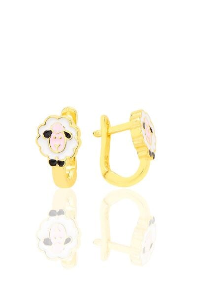 Gümüş altın yaldızlı mineli sevimli koyun çocuk küpesi SGTL12582GOLD