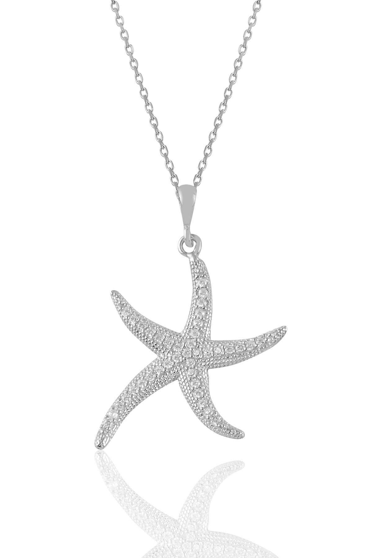Gümüş rodyumlu zirkon taşlı deniz yıldızı kolye SGTL11041RODAJ