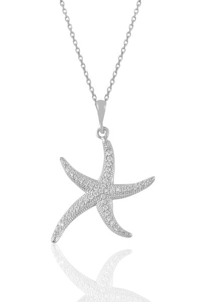 Gümüş rodyumlu zirkon taşlı deniz yıldızı kolye SGTL11041RODAJ