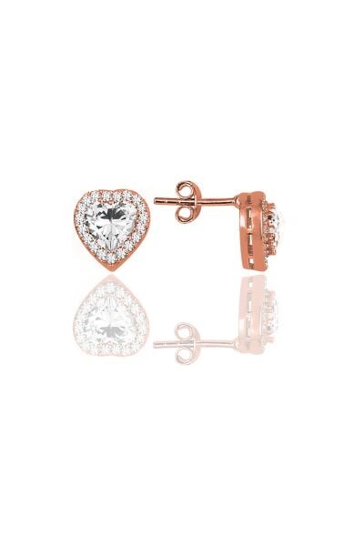 Gümüş rose zirkon taşlı pırlanta modeli kalp küpe SGTL10051ROSEBEYAZ