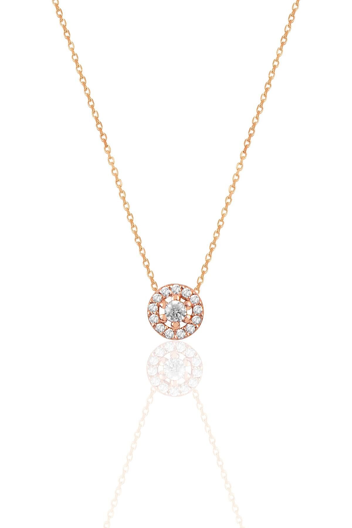 Gümüş rose zirkon taşlı pırlanta modeli tiny kolye SGTL12507ROSE