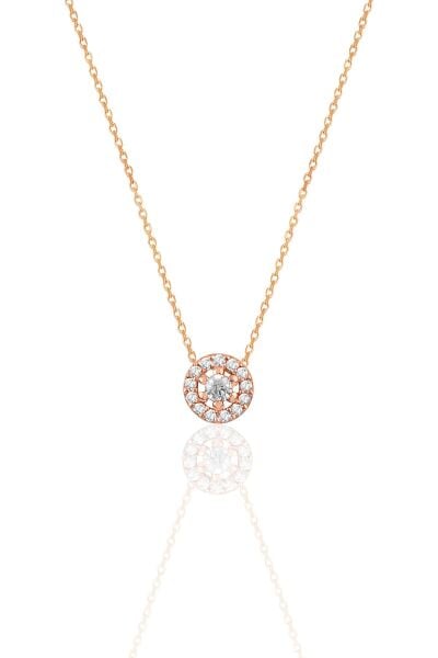 Gümüş rose zirkon taşlı pırlanta modeli tiny kolye SGTL12507ROSE