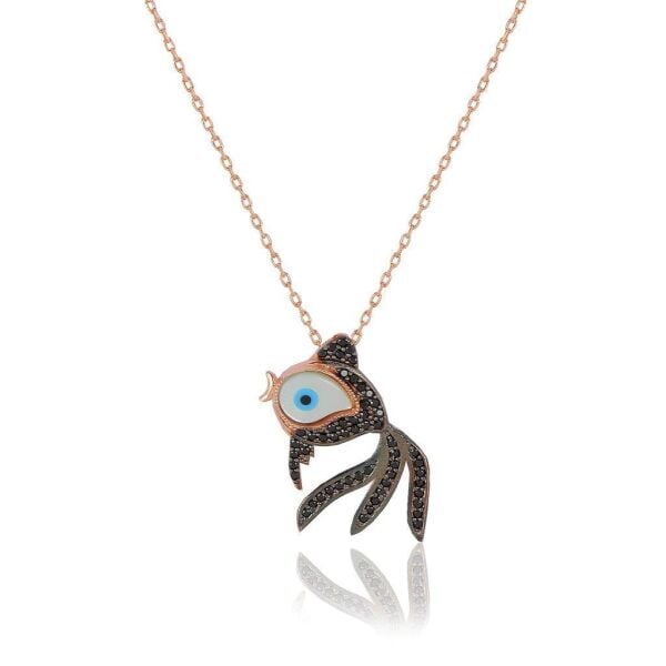 Opal ve Onix Taşlı Japon Balıgı Gümüş Kolye SGTL5531
