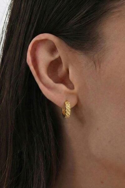 925 Ayar Gümüş küpe Üzeri Altın Kaplama roleks desenli halka küpe SGTL13185GOLD