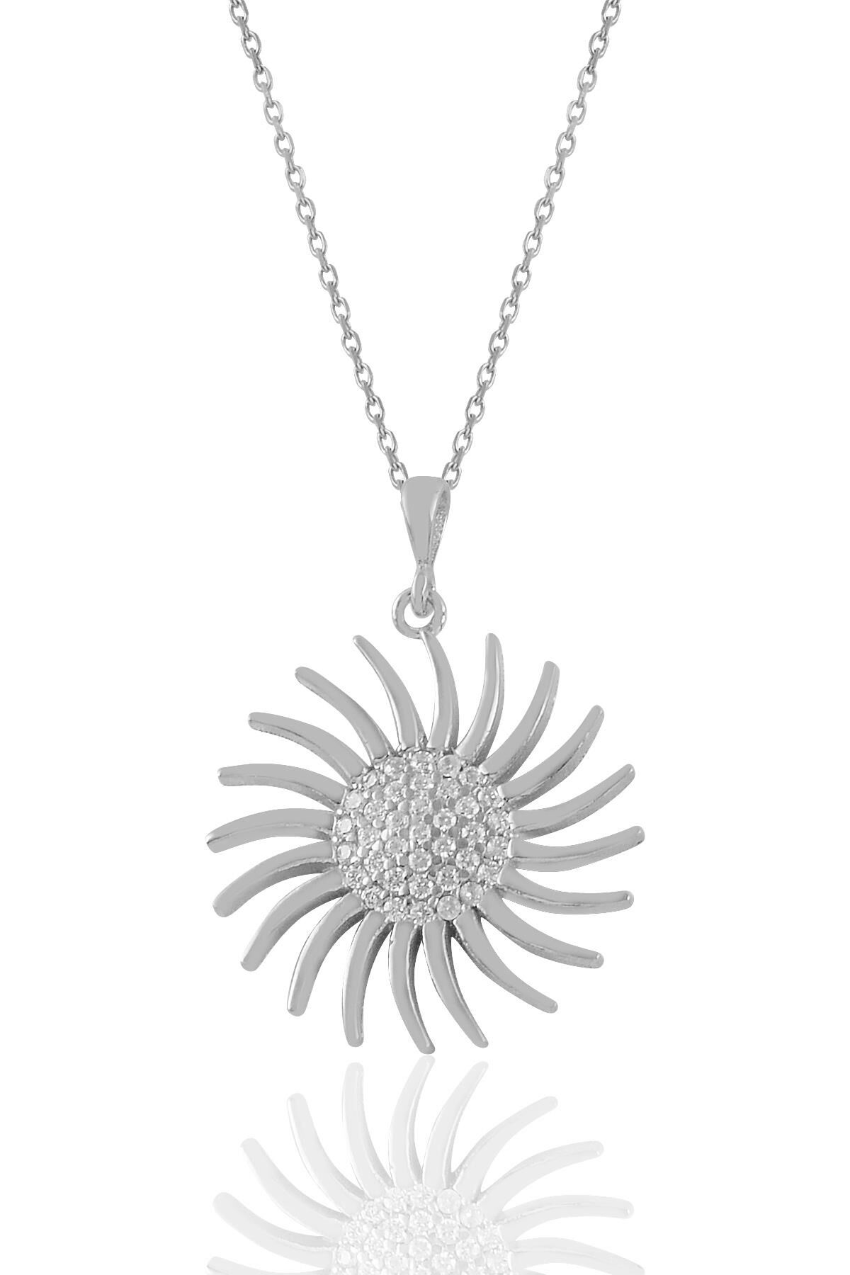 Gümüş rodyumlu zirkon taşlı güneş kolye SGTL11039RODAJ