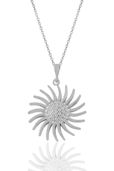 Gümüş rodyumlu zirkon taşlı güneş kolye SGTL11039RODAJ