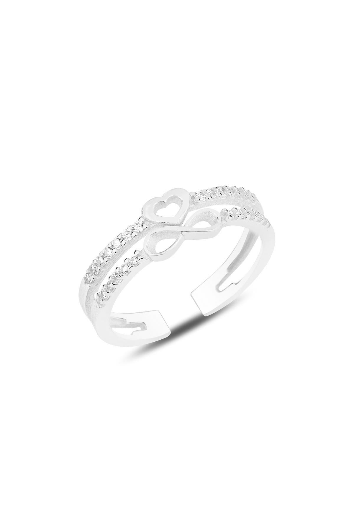 Gümüş rodyumlu zirkon taşlı kalp ve sonsuzluk modeli ayarlamalı yüzük SGTL12157RODAJ