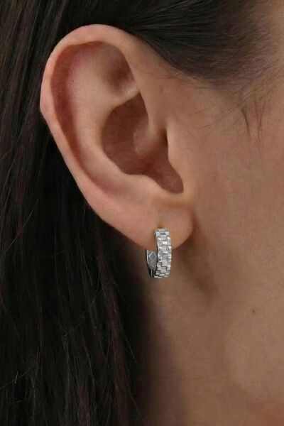 925 Ayar Gümüş küpe Üzeri Rodyumlu roleks desenli halka küpe SGTL13185RODAJ