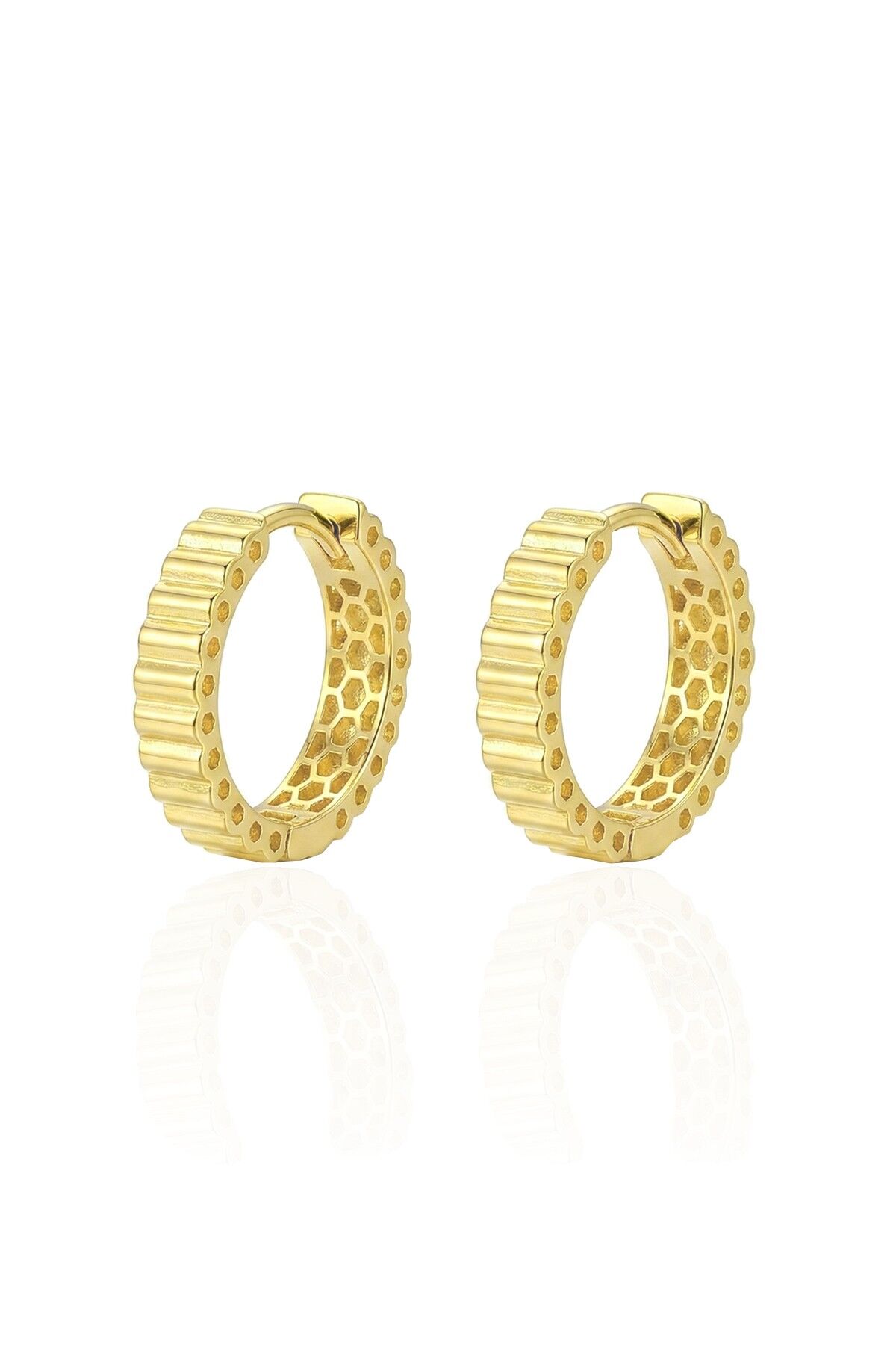 925 Ayar Gümüş küpe Üzeri Altın Kaplama silindir desenli halka küpe SGTL13186GOLD