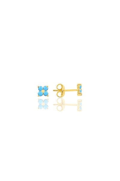 Gümüş altın yaldızlı turkuaz taşlı yonca küpe SGTL11917GOLD