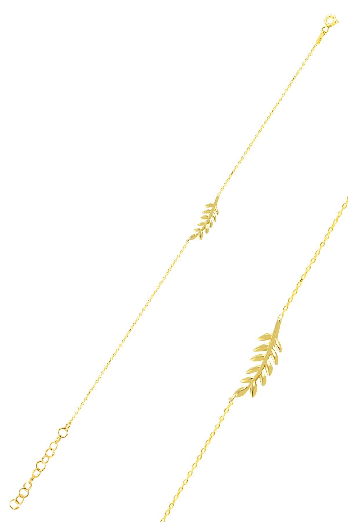 Gümüş altın yaldızlı yaprak bileklik SGTL10292GOLD