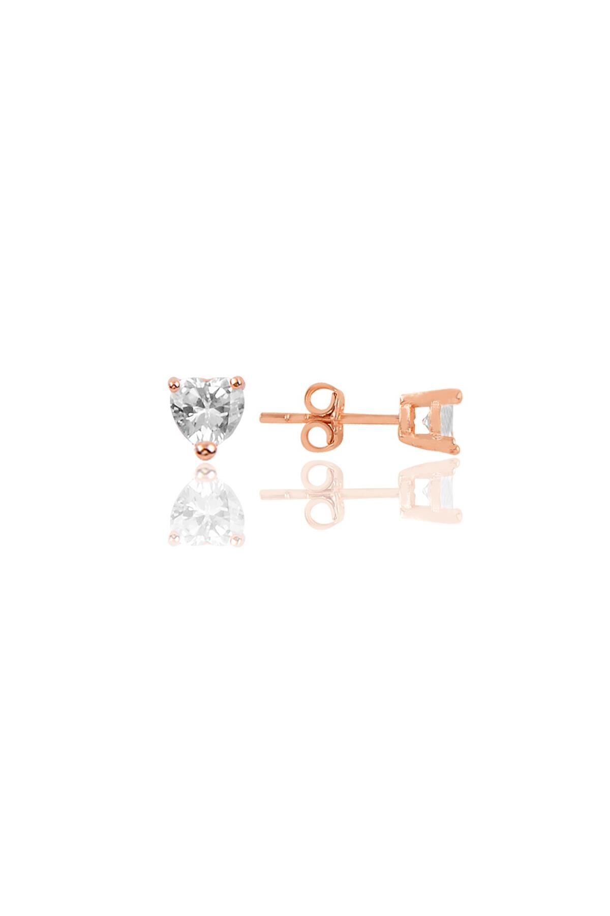 Gümüş rose pırlanta montürlü zirkon taşlı 5 mm kalp küpe SGTL12508ROSE