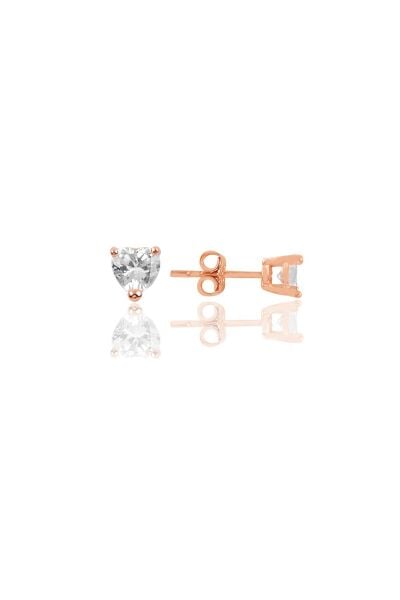 Gümüş rose pırlanta montürlü zirkon taşlı 5 mm kalp küpe SGTL12508ROSE